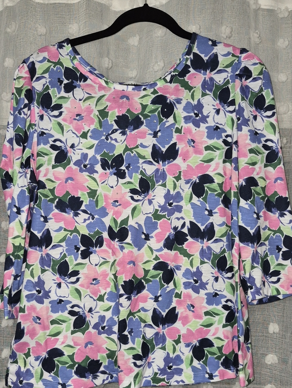 Women’s Floral Scoop Neck Long Sleeve Top - Pink, Blue & Green